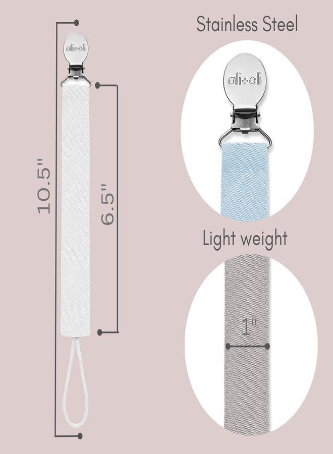 Ali+Oli Linen Strap Pacifier Clip (Sky) Set of 3 (10" x 1") Baby Pacifier Holder for Newborn Pacifiers & Teethers, Binky Clips, Silicone-Free Pacifier Clips - Image 2